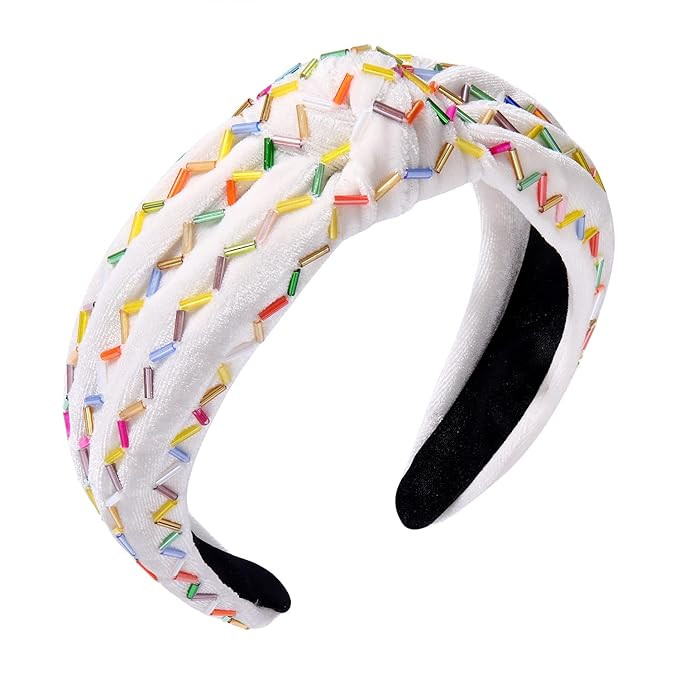 Knotted Headbands Rainbow Sprinkle Knotted Headband Birthday Hairbands Statement Velvet Wide Turb... | Amazon (US)