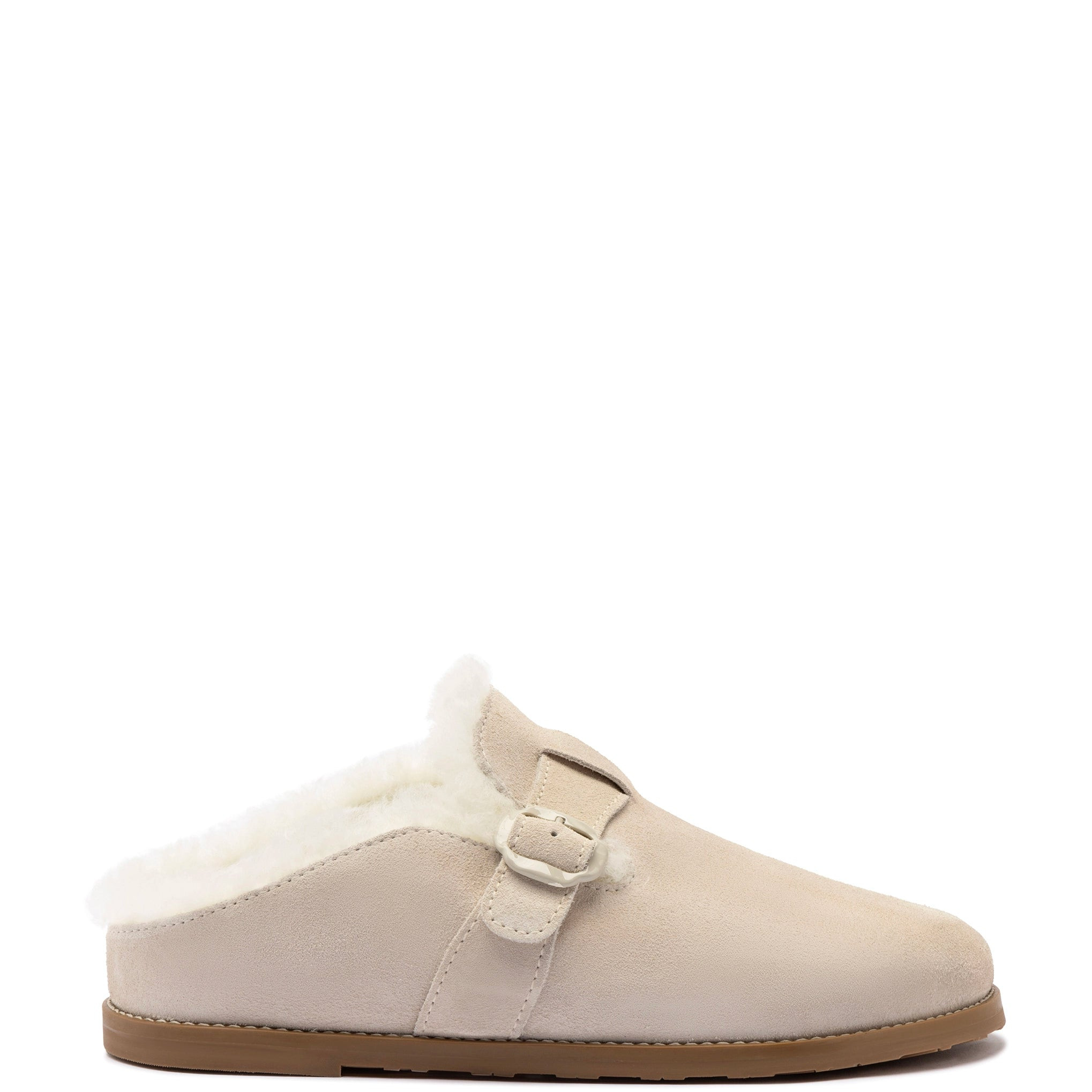 Milan Fur Clog In Mushroom Grey Suede | Larroude