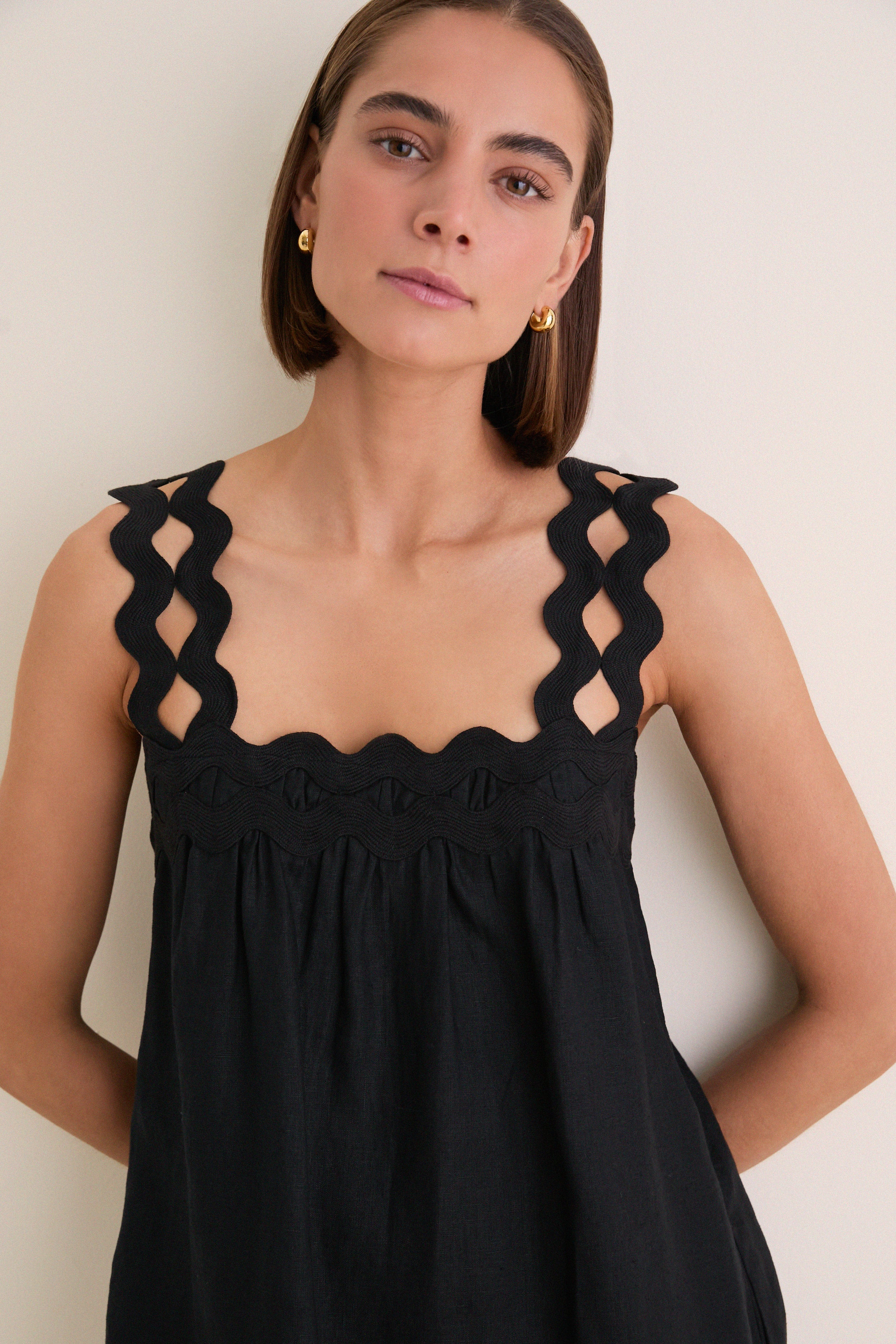 Black Ric Rac Linen Ellis Mini Dress | Tuckernuck (US)