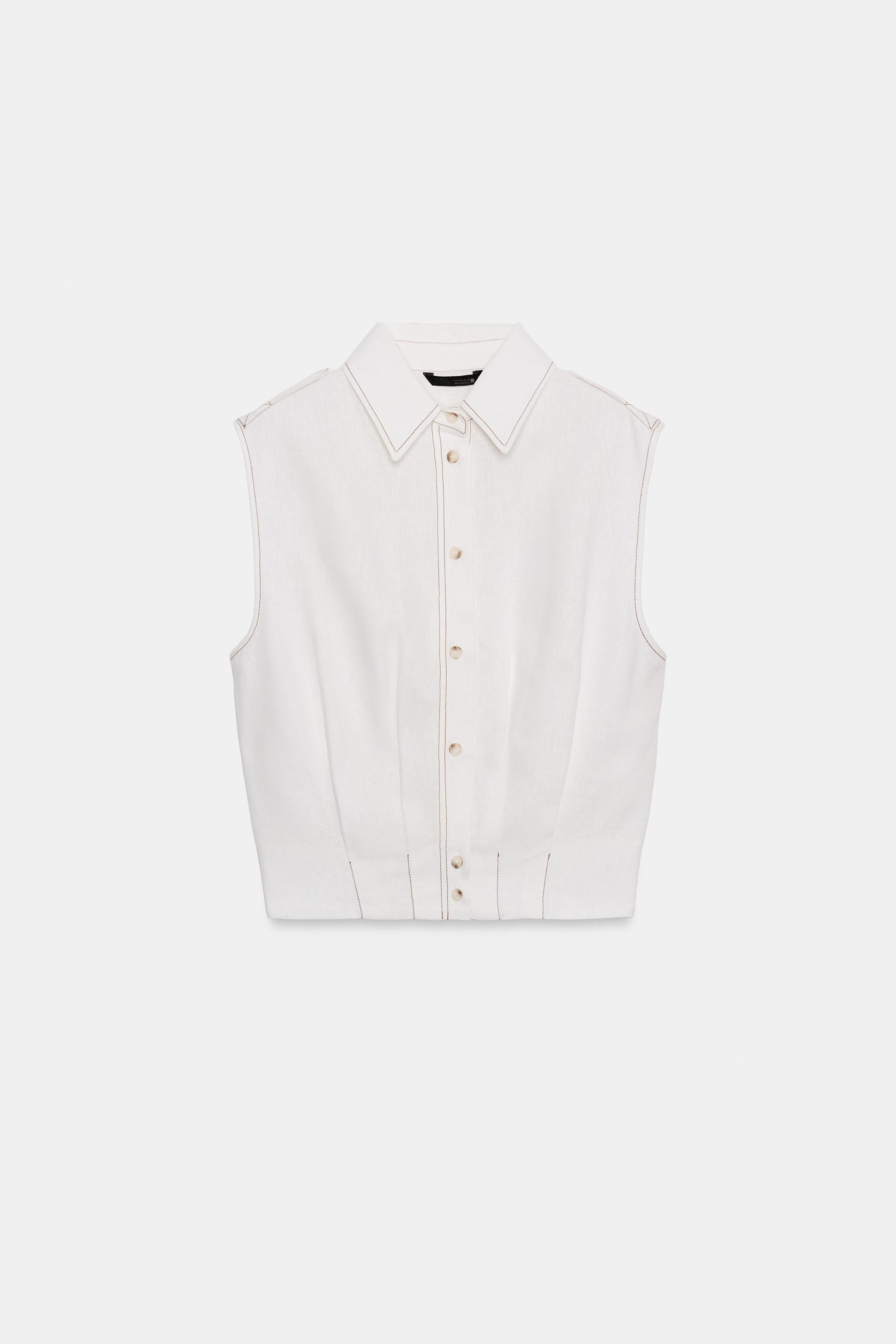 LINEN BLEND TOP WITH TOPSTITCHING | Zara UK