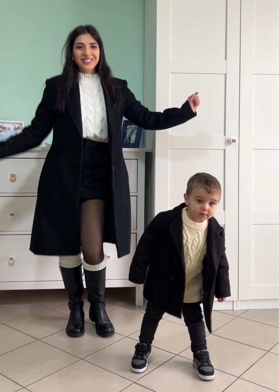 Matching outfits black and white.