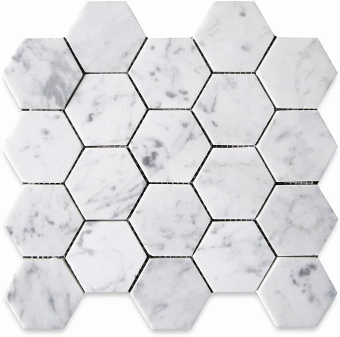 Stone Center Online Carrara White Marble 3 inch Hexagon Mosaic Tile Honed Kitchen Bath Wall Floor... | Amazon (US)