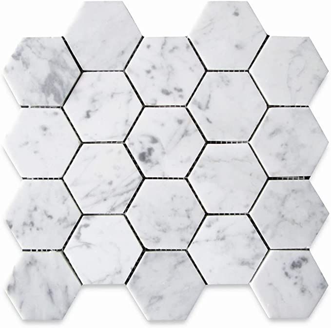 Stone Center Online Carrara White Marble 3 inch Hexagon Mosaic Tile Honed Kitchen Bath Wall Floor... | Amazon (US)
