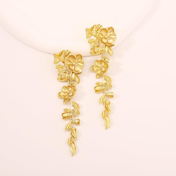 Gold Large Flower Earring Boho Gold Statement Floral Earrings Fashion Big Flower Earrings Persona... | Amazon (US)