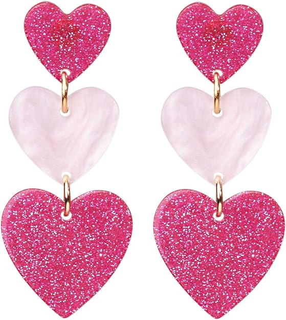 LEE&RO Heart Earrings Dangle Valentine's Day Earrings Pink Heart Earrings Red Heart Earrings Cute... | Amazon (US)