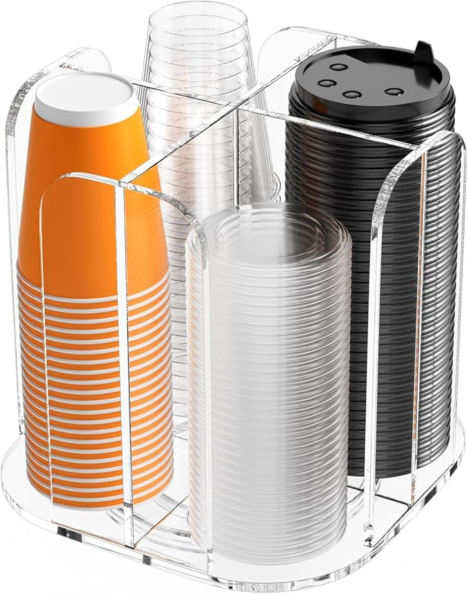 Beego Rotatable 4-Compartment Acrylic Cup Dispenser - Coffee Station Cup and Lid Carousel Counter... | Amazon (US)