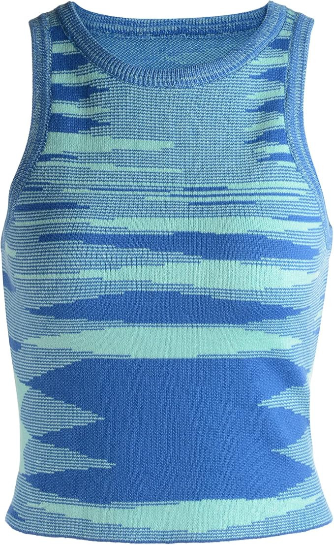 Awoscut Womens Casual Sleeveless Tie Dye Rib Knit Crop Tank Top Y2K T Shirt Crew Neck Summer Cami... | Amazon (US)