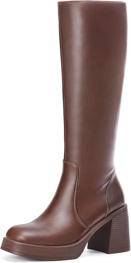 Black Knee High Boots for Women - Wide Calf Platform Tall Boots Square Toe Chunky Block Heeled Go... | Amazon (US)