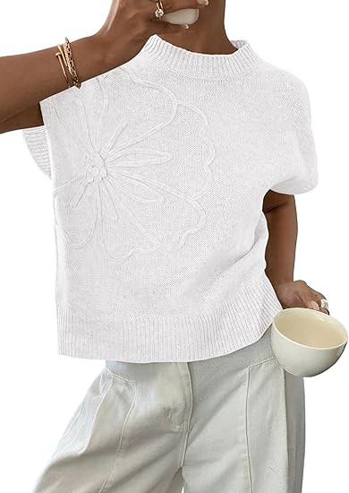 PRETTYGARDEN Women's 2026 Spring Sweater Vest Trendy Flower Knit Short Sleeve Cute Pullover Tank ... | Amazon (US)