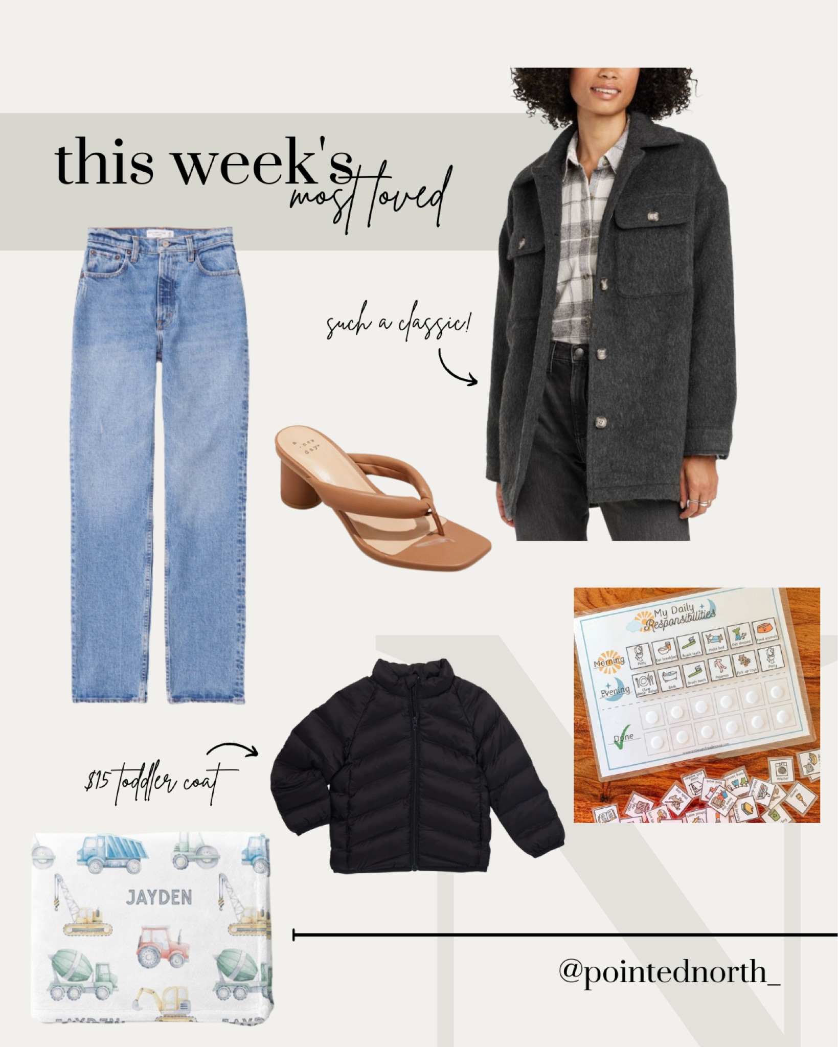 From the best $15 toddler coat (via Walmart) to my favorite Abercrombie jeans I always get asked about. Oh, and that shacket everyone needs! #falloutfits #shacket #toddlercoat #toddlergifts #babyblanket #etsy #chorechart #abercrombie #fall #jeans 

#LTKunder100 #LTKkids #LTKfamily