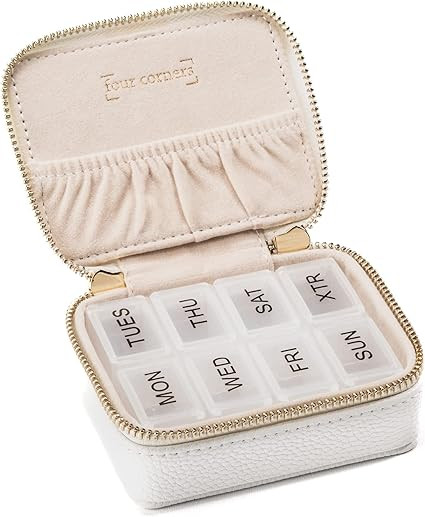 Pill Organizer – Vegan Leather Pill Case with Removable 7-Day Daily Pill Organizer – a Travel... | Amazon (US)
