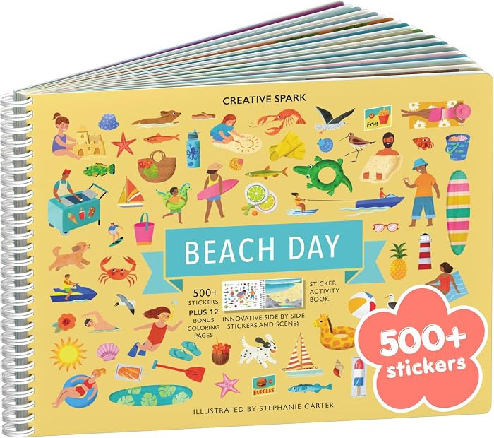 Beach Day 500+ Kids Sticker Book by Cupkin Fun Toddler Travel Activity Coloring and Sticker Book,... | Amazon (US)