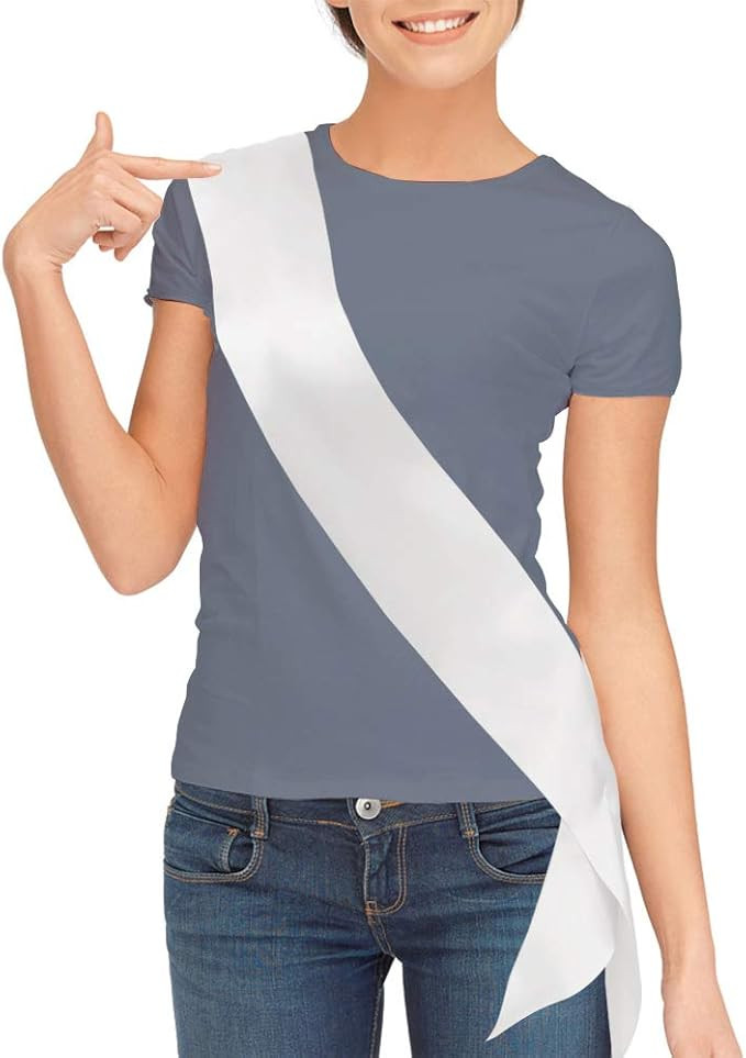 TREORSI Blank Satin Sash, Plain Sash, Party Decorations, Make Your Own Sash (2 Pack, White) | Amazon (US)