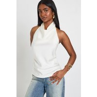 boohoo Women's Satin High Cowl Neck Cami Top in White | Size: 10 | Denim/Satin/Polyurethane | boohoo (US & Canada)