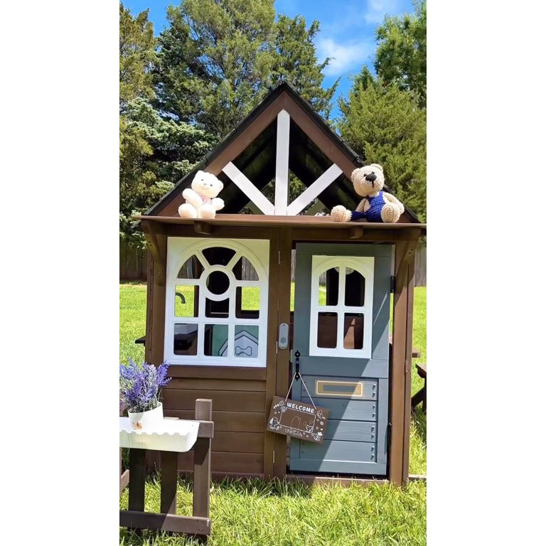 COCLUB Outdoor Playhouse, Wooden Playhouse for Kids Toddlers, Large Kids Playhouse with Bench/Fen... | Walmart (US)