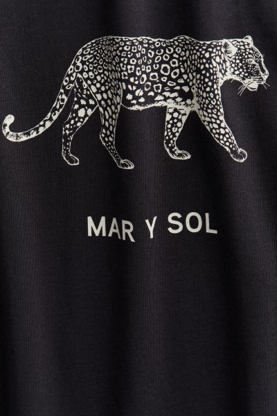 Cotton T-shirt - Round Neck - Short sleeve - Dark gray/La Palma - Ladies | H&M US | H&M (US + CA)