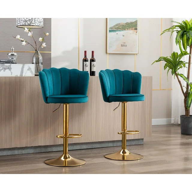 Guyou Swivel Adjustable Bar Stools Set of 2, Velvet Counter Height Barstools with Petal Back and ... | Walmart (US)