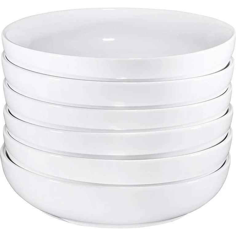 Bruntmor Ceramic Salad Cereal and Pasta Bowls Set of 6 Shallow Dinner Bowls, White | Walmart (US)