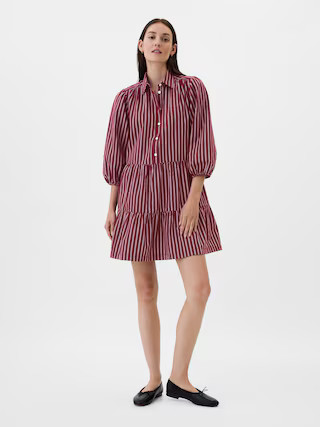 Tiered Poplin Puff Sleeve Mini Dress | Gap Factory