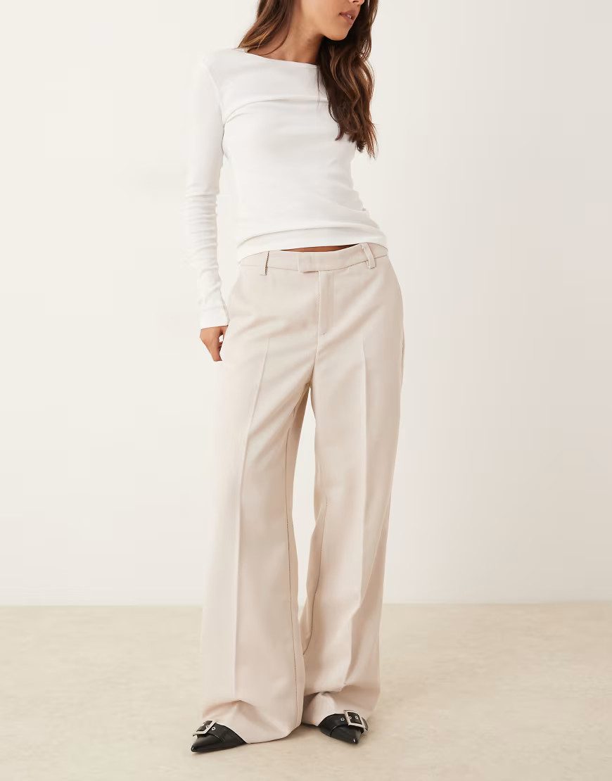 Gina Tricot tailored wide leg trousers in beige-Neutral | ASOS (Global)