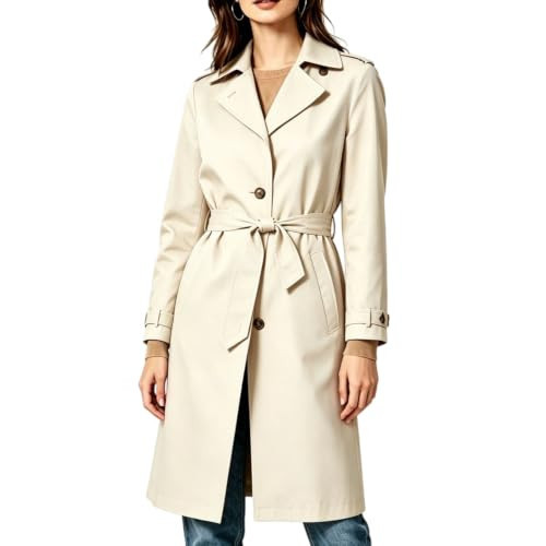 Women's Notched Collar Belted Trench Coat (Medium,Apricot) | Amazon (US)