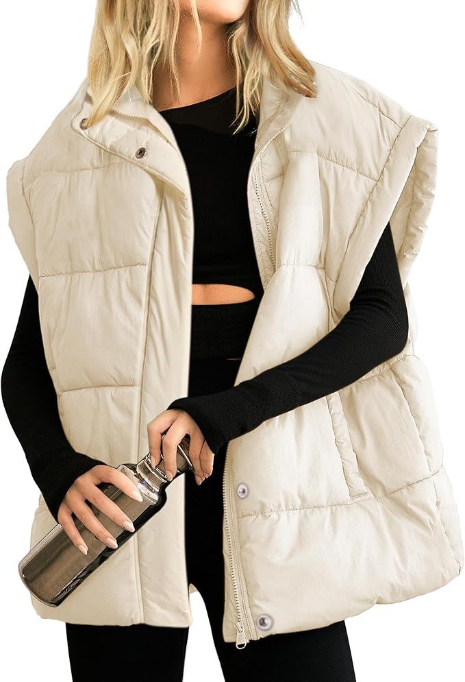 Hixiaohe Women's Warm Puffer Vest Zip Up Button Stand Collar Winter Puffer Vest Sleeveless Jacket... | Amazon (US)