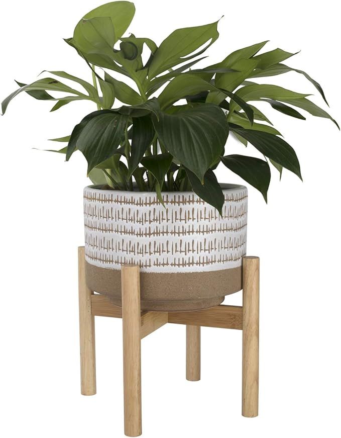 LA JOLIE MUSE Large Ceramic Plant Pot with Stand - 9.4 Inch Modern Cylinder Indoor Planter with D... | Amazon (US)