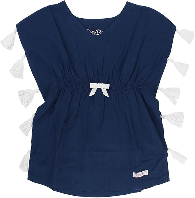 RuffleButts Girls Woven Kaftan Pom Pom Poncho Swimsuit Cover-Up | Amazon (US)