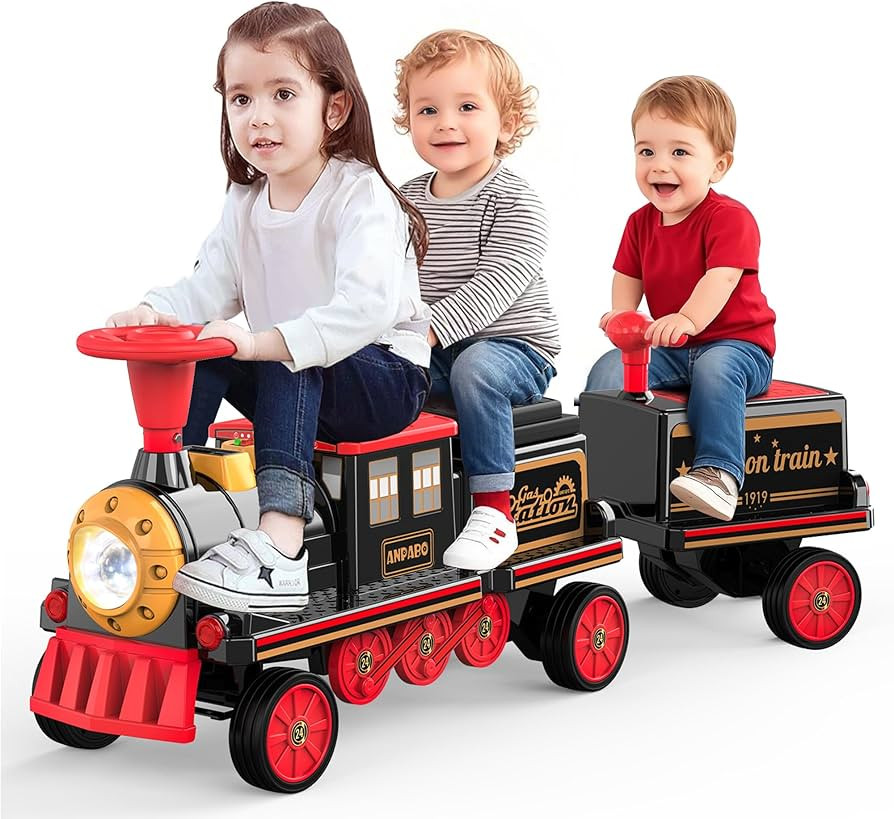 ANPABO Ride On Train Set Trackless, Include 1 Locomotive and 1 Carriage, 12V Kids Car with Height... | Amazon (US)