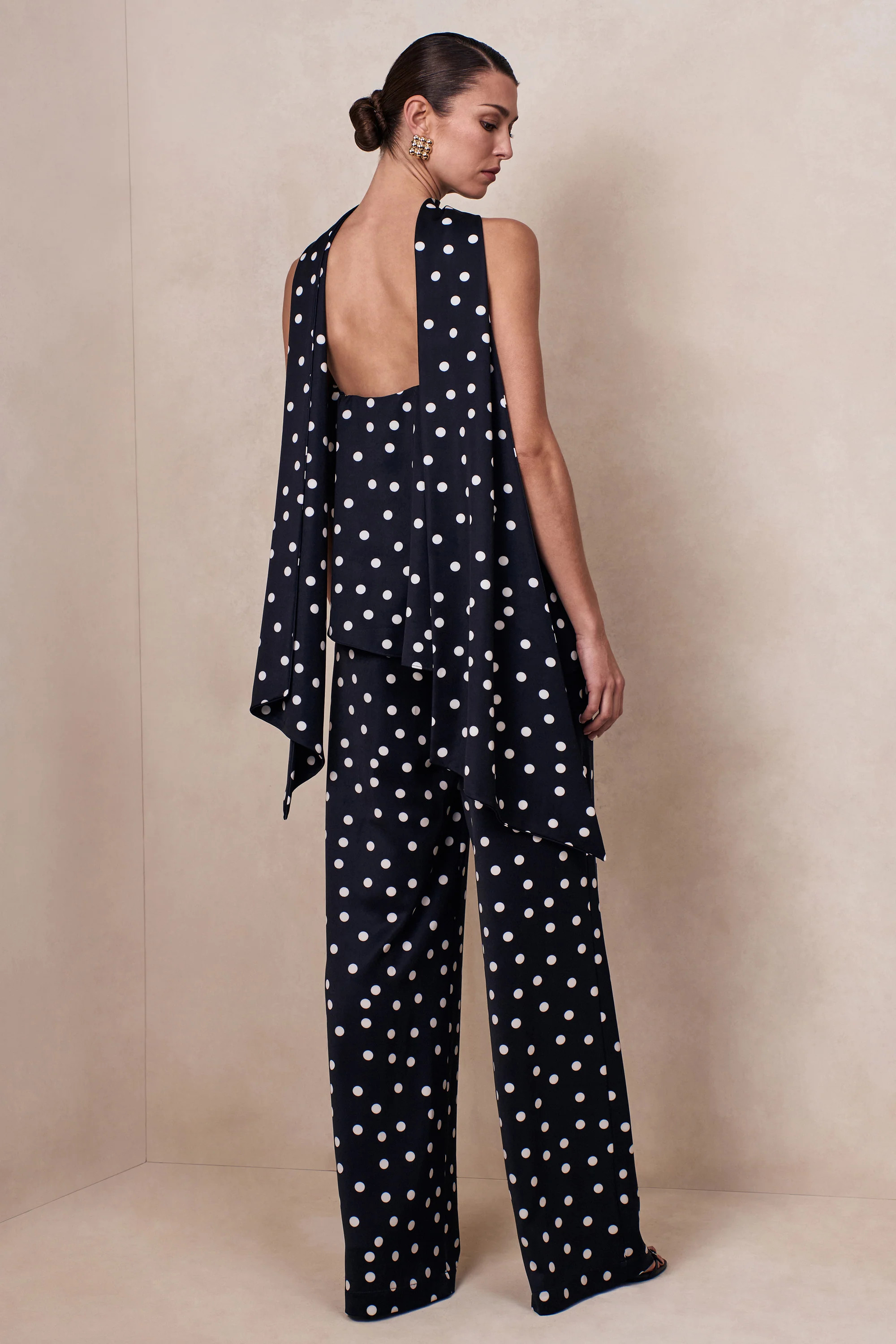 Seloria | Black & White Satin Polka Dot Wide-Leg Trouser | Club L London