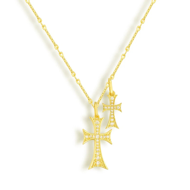 Double Cross Me Necklace | Waterproof Gold Necklaces for Women | Evry Jewels