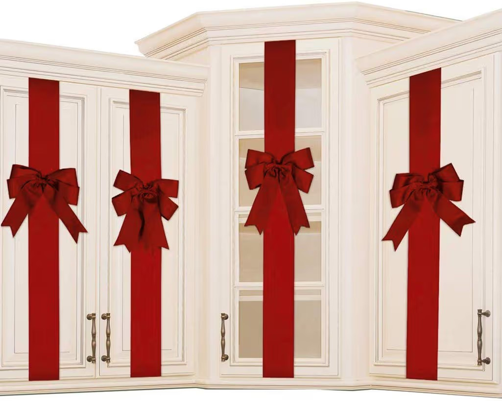 4 PCS Cabinet Door Festive Ribbons and Bows Decoration for Christmas Gift Holidays,Red | Amazon (US)