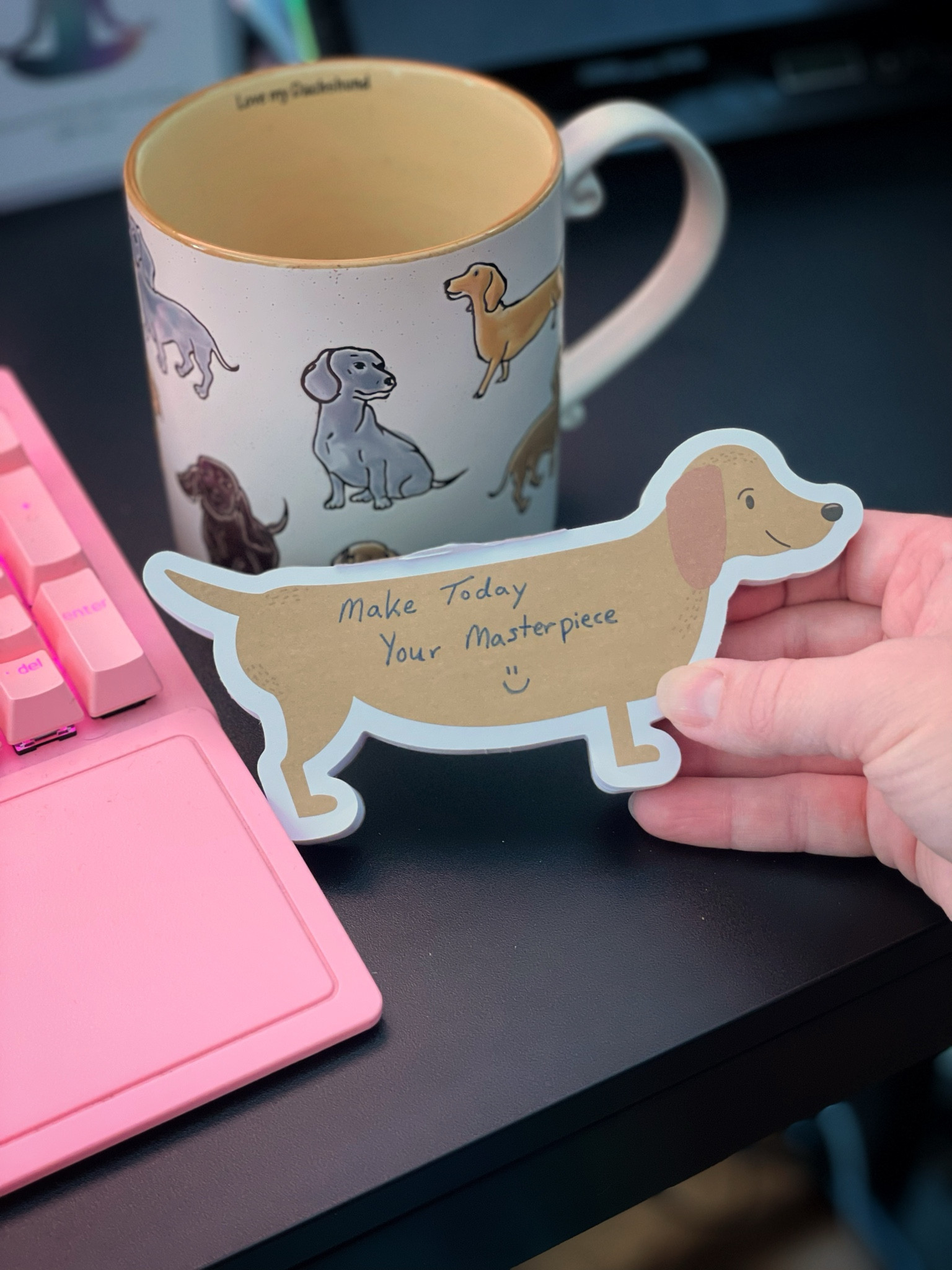 Make today your masterpiece.  Motivation for all the dachshund moms out there. Dachshund notepad and dachshund mug from tjmaxx.
#doxiefinds #dachshundmom

#LTKPets #LTKGiftGuide #LTKHome
