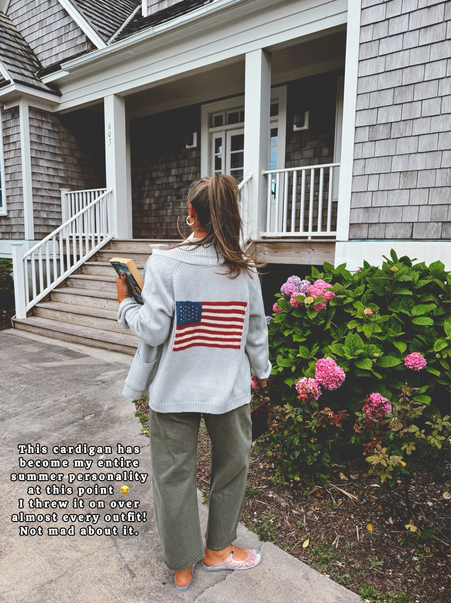 Obvi obsessed with this American cardigan. Looks designer!!!!