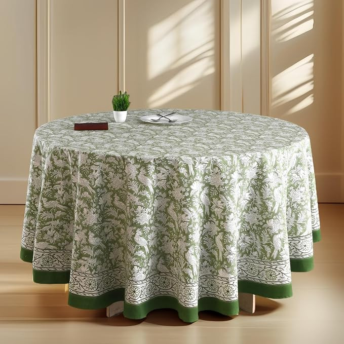 CPC Round Tablecloth- Cotton Indian Block Print Tablecloth -Handmade Printed Washable Cotton Tabl... | Amazon (US)