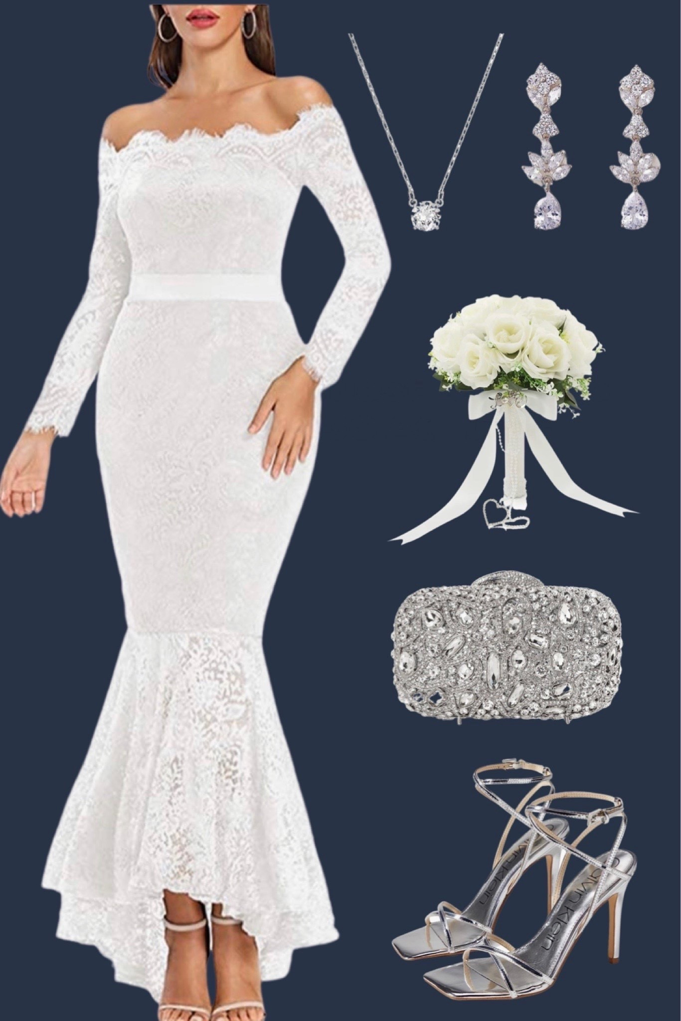 Say yes to this affordable long white wedding dress and silver accessories idea. All on Amazon for the bride to be. 

This gown could also work for engagement photos, rehearsal dinner, or as a reception dress.

#LTKootd #LTKWedding #LTKSeasonal