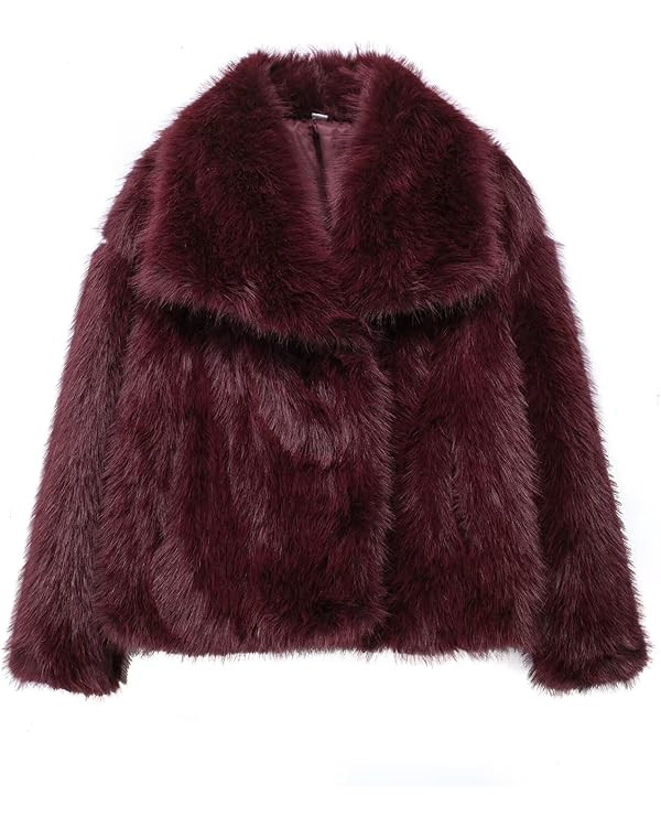Mtsebmves Women's Cropped Faux Fur Jacket Long Sleeve Button Warm Winter Coats Shaggy Furry Outer... | Amazon (US)