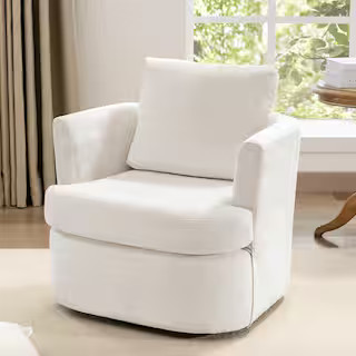 32 in. W Beige Chenille Swivel Accent Barrel Chair Upholstered Armchair Comfy Sofa Chair 360°Clu... | The Home Depot