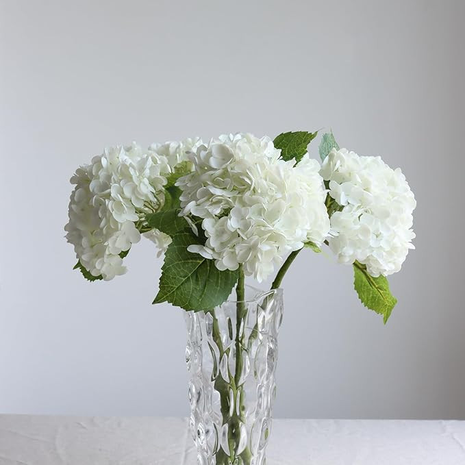 4pcs 21" Faux White Hydrangeas Artificial Flowers, Real Touch Silk Hydrangea Flowers with Stems f... | Amazon (US)