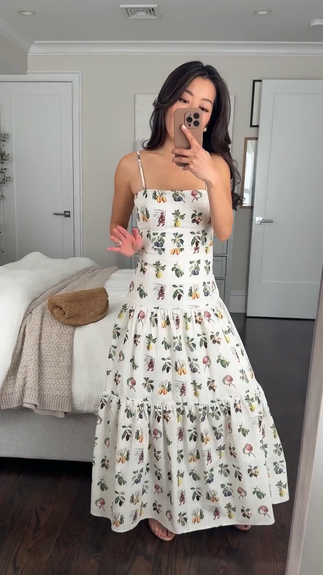 Back in stock! A fave under $100 vacation dress. Across chest/ torso area ran small for me.

• Petal & Pup leaf & fruit print cotton midi sundress - size Small. 1 size up since it’s fitted at the torso 

Size small measures: 15“ armpit to armpit, 12.5” across waist, 16.5” across hips. When lying flat. 

Adjustable straps with drop waist style 

• for the shorter dress style linked in the same print, stay TTS bc it has elastic and stretch. I have a try on video of it in xs**

• Schutz sandals 5.5 love these! My go to vacation and warm weather sandals that pair with everything 

• J. Crew Portofino hand knotted clutch , nice capacity with magnet closure 

spring dress, vacation outfits, petite friendly , resort outfit, dinner date night , Italy European trip#LTKParties #LTKFindsUnder100

#LTKPetite #LTKTravel #LTKPetite
