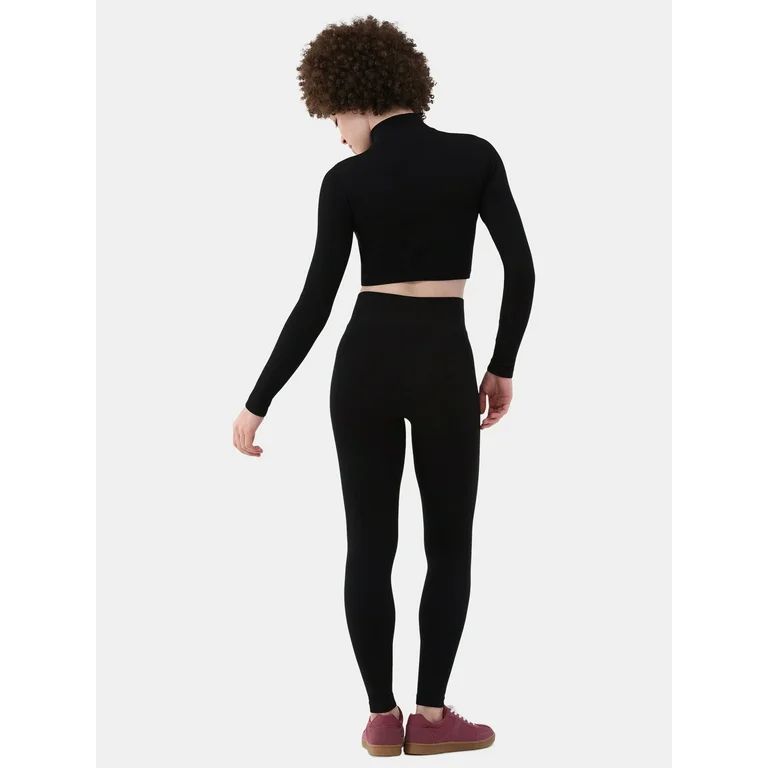 No Boundaries Seamless Half Zip Mock Neck Top and Leggings Set, 2-Piece, Women's | Walmart (US)