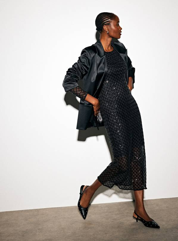 Black Sheer Sequin Long Sleeve Maxi Dress 18 | Tu Clothing