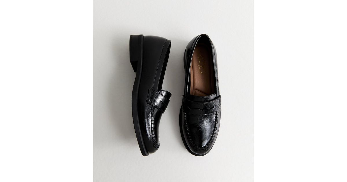 Women's Black Faux Leather Flat Saddle Penny Loafers Vegan New Look | New Look (UK)
