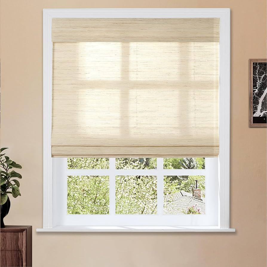 TWOPAGES Natural Cordless Ramie Roman Shade Customized Roman Window Shade Sun Light Filtering Win... | Amazon (US)