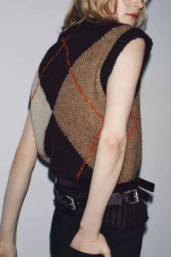 ARGYLE KNIT WAISTCOAT TOP | Zara UK