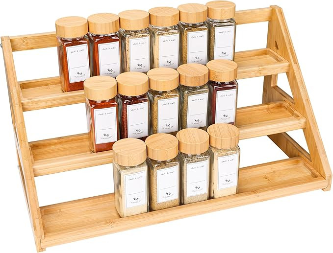 Bamboo Tiered Spice Rack, for Countertop Spice Organizer for Pantry Spice Shelf Organizer Kitchen... | Amazon (US)