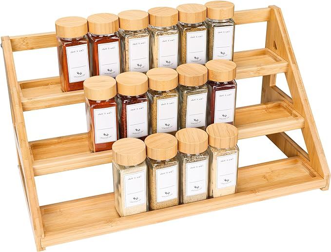 Bamboo Tiered Spice Rack for Countertop Spice Organizer for Pantry Spice Shelf Organizer for Cabi... | Amazon (US)