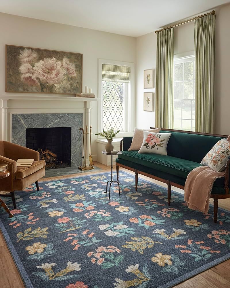 Loloi Rifle Paper Co. Rosa Collection Hawthorne RSA-03 Navy 5'-0" x 7'-6" Area Rug | Amazon (US)