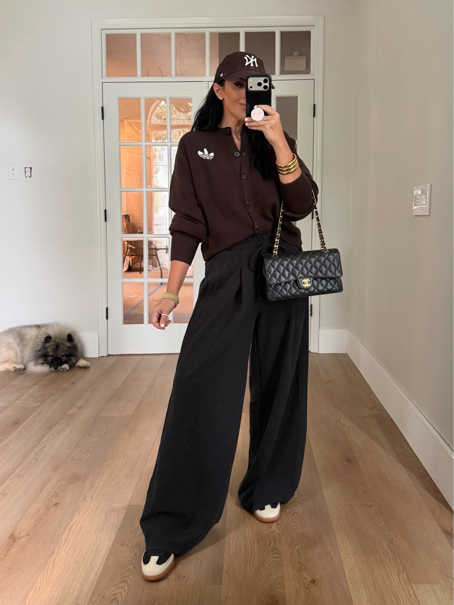 Adidas Essentials Knit Cardigan wearing size small. Adidas  wide leg pants wearing size small.