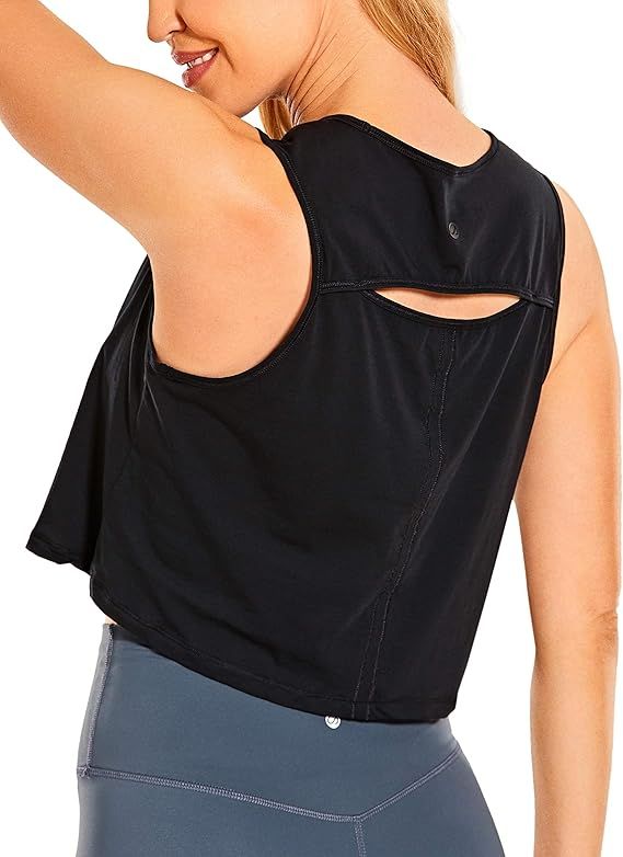 CRZ YOGA Women's Pima Cotton Workout Crop Top Open Back Activewear Exercise Yoga Tank Shirts | Amazon (US)